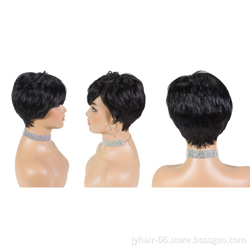 Wholeslae Short Straight Bob Pixie Cut Wig Non Lace  Human Hair Wig With Bangs For Black Women Brazilian Cheap Human Hair Wig
